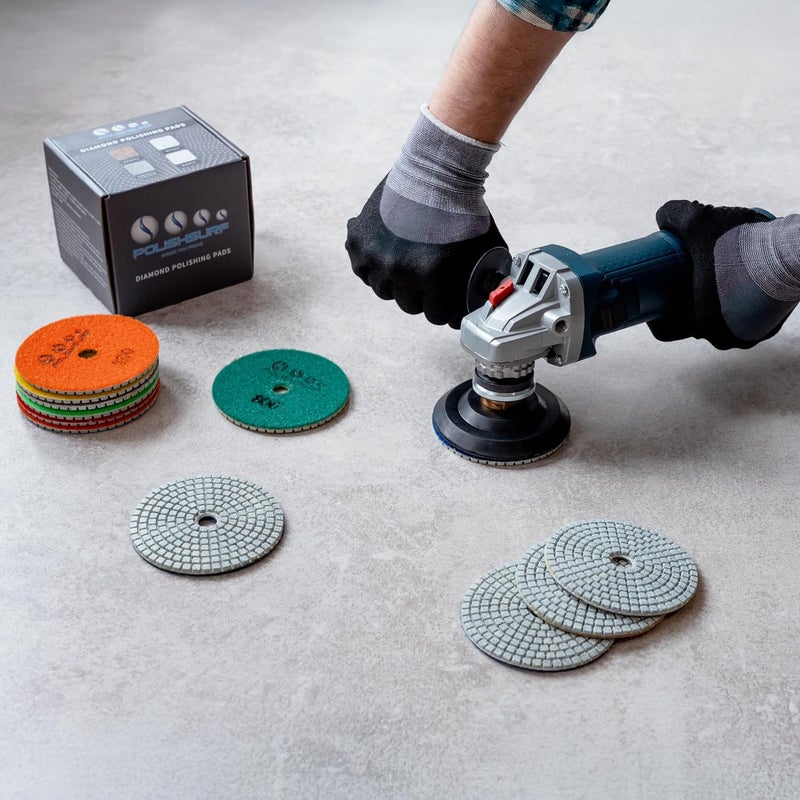 POLISHSURF 4 Inch Diamond Tile Polishing Pads for Grinder Polisher, 15 PCS Wet Dry Concrete Polishing Pads Kit including 5/8-11 Rubber Backer Pad and 30-3000 Grit Polishing Pad for Marble, Granite Polishing (15) - Image 5
